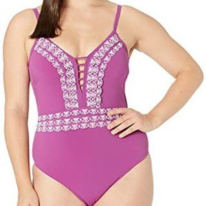 GOTTEX Profile Womens Swimsuit V-neck One Piece Plum Love N Lace Bathing Suit